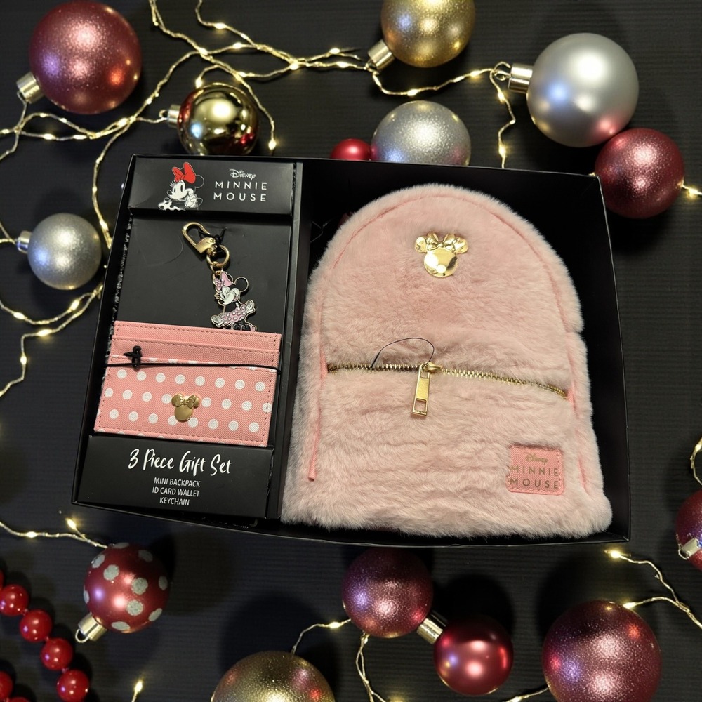 Disney Minnie Mouse 3 Piece Gift Set Mini Backpack Card Wallet Keychain‎